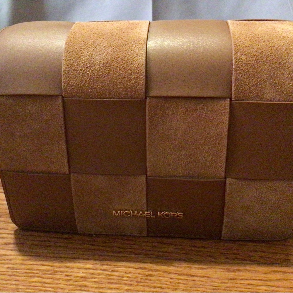 Michael Kors Mercer Small Woven FauxLeather and Suede Crossbody Bag